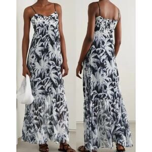 NWT Diane von Furstenberg Monica Abstract Palm Leaves Maxi Dress Black/White XL